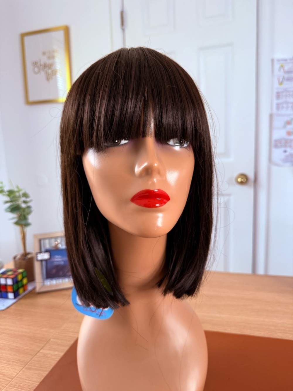 Sleek Dark Brown Straight Bob Wig with Fringe
